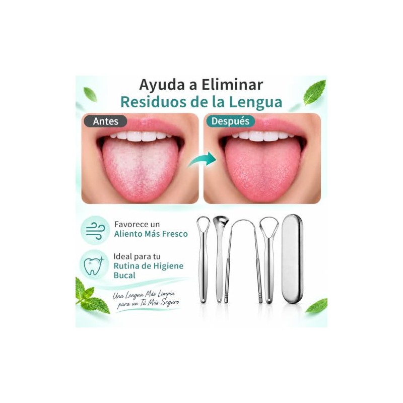 Janety Limpiador de Lengua de Acero Inoxidable, Set de 4