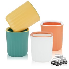 4PCS Mini Desktop Trash Bin, Colourful Wastebasket Bathroom Bins with 8 Rolls Bin Liners, Small Plastic Tea Bag Trash Can 12.5*12.5*15cm, Office Desk Compact Design Cosmetic Bin (Light Color)