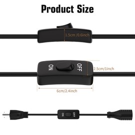 Muelnmey Extension Cord with Switch On/Off 3 Prong,1625W 18AWG Black Indoor Power Cord, 3A 125V NEMA 5-15P to NEMA 5-15R Grounded Plug Receptacle 6FT