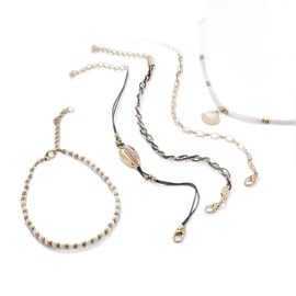 WSZJLN Multilayer Gold Shell Pendant Chain Anklet Leg Boho Pearl Bead Anklet for Women Summer Beach Foot Jewelry, Acrylic