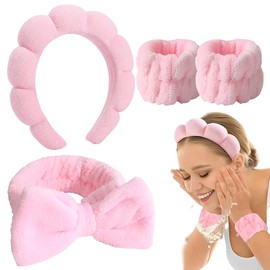 XOXVURI Set of 4 Hair Bands Cosmetics Spa Headband For Washing The Face Skin Care Headbands Make-Up Hair Band Headband Wrist Wash Band Set For Women Girls Yoga Sports Shower Makeup Removal