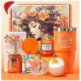 Gifts for Women, Birthday Gifts for Women, Mom, Wife, Sister, Daughter, Girlfriend, Bestie- Happy Birthday Christmas Mothers Valentine's Day Gifts, Coffee Tumbler Orange Blossom Spa Gift Set