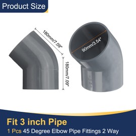 sourcing map 1pcs 3" 45 Degree Elbow Pipe Fittings, Furniture Construction Grade 2-Way 45 Degree Elbow PVC Corner Adapter for DIY Construction Furniture Garden Shelf Connection, Grey