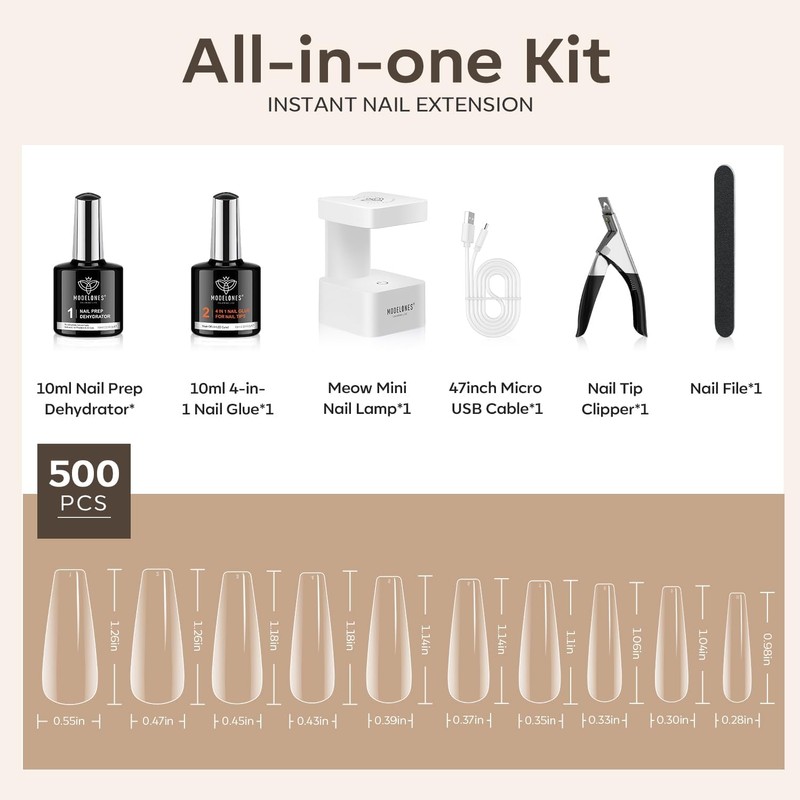 modelones Nail Tips and Glue Gel Kit, Pack of 500