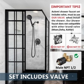 Aolemi Shower Faucet Set Rain Shower Head System Shower Trim Kit Pressure Rough-in Valve Included ABS 8 Setting Single Handheld Spray Oil Rubbed Bronze