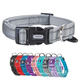 YUDOTE Dog Collar Strong, Reflective Nylon Fabric with Soft, Comfortable, Neoprene Padded Lining for Daily Use of Medium Dogs, Cold Grey