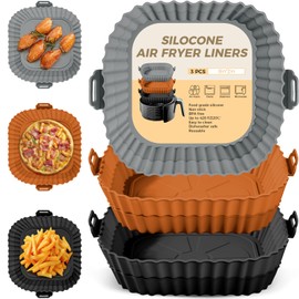 Buauty 3 Pack Air Fryer Silicone Liners 8inch Air Fryer Silicone Pot Reusable Food Grade Silicone Airfryer Liners Baking Basket Accessories Replacement of Flammable Disposable Parchment Paper