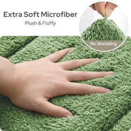 HOMEIDEAS Bathroom Rugs Sets 2 Piece, Extra Soft and Absorbent Microfiber Plush Bath Mat with Non Slip Backing(Leaf Green)