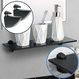 Alise 2 Pcs Adjustable Brackets Board/Glass Floating Shelf Brackets Wall Mount Shelves Support Holder Accessories,BL007B-2P Black Finish