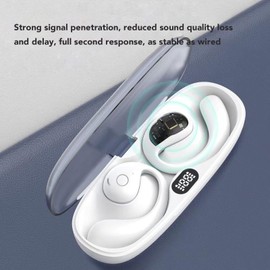 BT Earphones, Over Ear Bud with Earhooks, Open Sports Headphones with LED Power Display, 42H Playtime for Work Driving Running Exercise (White)