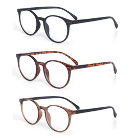 EYE ZOOM 3 Pack Retro Round Plastic Frame Reading Glasses for Men and Women, Multi Color, +2.25