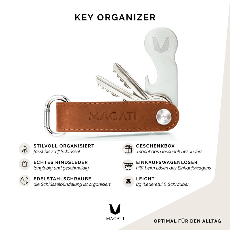 Key Organiser, Key Case Made of Real Leather, Stainless Steel