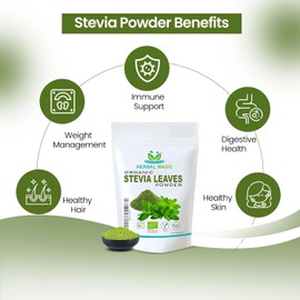 Herbal Magic Organic Stevia Leaf Powder - Natural Sweetener for Smoothies, Shakes, Juices, Baking - 100g Pack | Free from Fillers & Preservatives