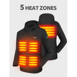 PTAHDUS Women's Heated Jackets 5 Heat Zones Battery Pack Included, with Hand Warmer Pocket(Black, Large)