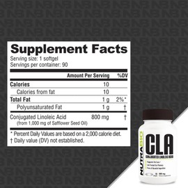 NutraBio CLA Conjugated Linoleic Acid Supplement, 800mg, 90 Softgels