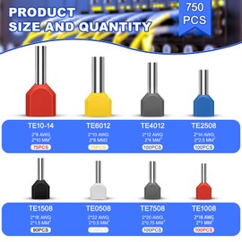 Sprießen Set of 750 Twin Wire End Ferrules 0.5-10 mm², Twin Wire End Ferrules Set, Insulated Ferrules Set, Multicoloured Wire End Ferrules Assortment, Insulated Wire Ferrules Cable End Ferrules for