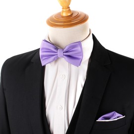 Gemay G.M Plain Color Pre-tied Bow tie and Pocket Square Set Tuxedo Bow Ties for Men Bowties for Wedding Prom (Lilac (Violet))