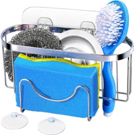 Porta Esponja Fregadero con Ventosa, Soporte de Esponja para Fregadero de Cocina, Repisa de Cocina para Estropajos, Estropajero Aceros Inoxidables para Jabón y Cepillos (Plateado)