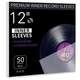 Vinyl Record Inner Sleeves, 50 Anti Static 12" LP Vinyl Inner Sleeves, Premium Protective Plastic Vinyl Sleeves Albums Covers for 33 RPM Record Protection Collection Storage Vinyl Lovers Gift