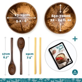 Jungle Culture 2 Polished Coconut Bowl and Wooden Spoons Set • Natural Coconut Bowls & Bamboo Straws • Smoothie Bowls • Coconut Shell Acai Bowls Healthy Choice Buddha Bowls • Eco Friendly Vegan Gifts