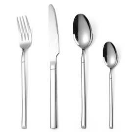 OriGlam Silverware Set, Stainless Steel Flatware Cutlery Set, Eating Utensils Tableware Include Fork Knife Spoon, Dishwasher Safe (Silver)