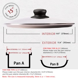 15 Inch Tempered Glass Lid Replacement Cover for 15" Cast Iron Skillets, Frying Pans, Pots and Wok, Clear