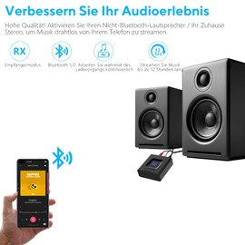 1Mii ML201 Adapter für Stereoanlage, Bluetooth 5.0 Empfänger mit 3.5mm AUX Cinch, drahtloser Audio Receiver für PC Lautsprecher mit Smartphones und Tablets, 12 Stunden Spielzeit, Bass Modus