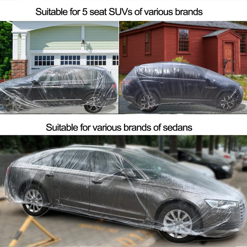 LuliKa 3 Packs Disposable Car Cover Clear Plastic Car Cover