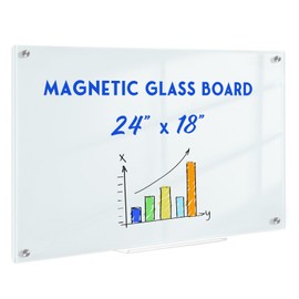 QUEENLINK Magnetic Glass Whiteboard, 4' x 3' Glass Dry Erase Board for Wall, 48" x 36" Large Frameless Glass White Board with 1 Marker Tray and 3 Magnets for Office, Home, Classroom - Normal White