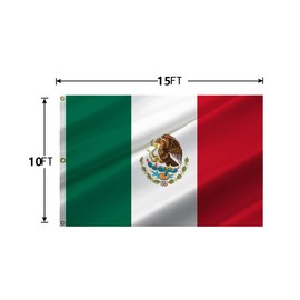 ANCONINE Mexico Flag Bandera de México 10x15FT,Mexican National Flags with 3 Brass Grommets,4 Stitched and 100D Premium Polyester.
