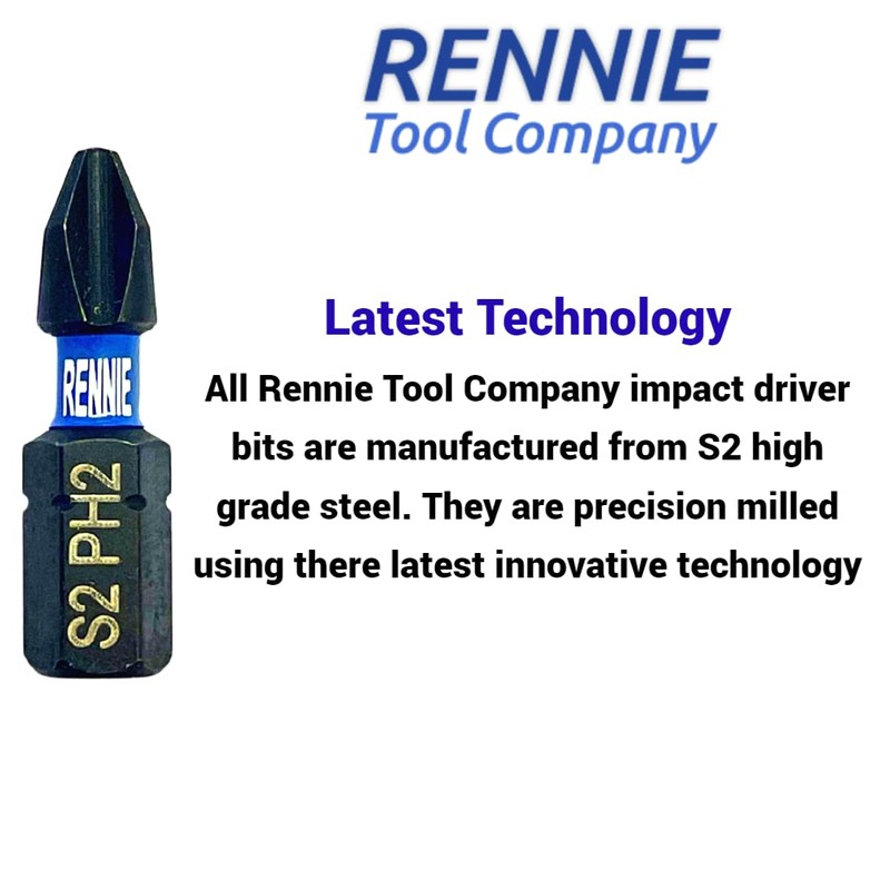 20 x Rennie Tools 25mm Long PH2 Impact Screwdriver Driver
