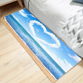 Non-Skid Low Pile Sponge Foam Door Entry Rug for Bathroom Mat,Orange Beach Theme Print Separate Tub Shower Skid Proof Long Rugs, Home Décor 3D Optical Illusion Rug Non Slip Bath Mats 47 X 18 Inches