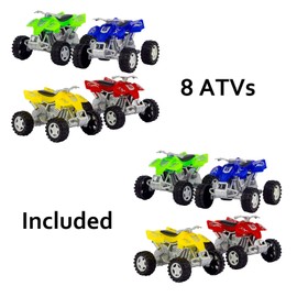 eBigValue Perfect Kids Gift Friction-Powered 8 ATV Monster Truck Vehicles with Trailer Truck Carrier Set, Superb Stunt Machine Cars
