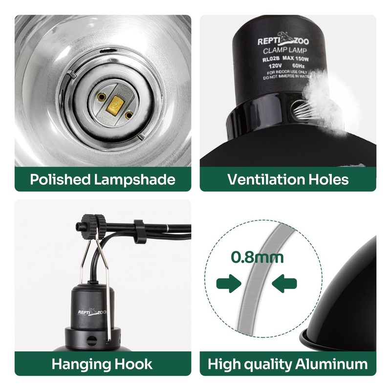 REPTI ZOO Reptile Light Fixture Dimming Thermostat Combo Pack, 8.5