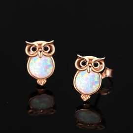 Cuoka Owl Earrings 925 Sterling Silver Owl Opal Stud Earrings,18K Gold Animal Owl Pierced Earrings Jewelry for Women Owl Lovers