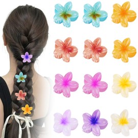 Alaoo 12Pcs Flower Hair Clip, Nonslip Hawaiian Flower Claw Clip Summer Accessories for Medium Thick Hair Women and Girls