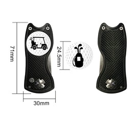 Myartte Golf Divot Repair Tool,Foldable Divot Tool, Stainless Steel Switchblade with 2 PCS Detachable Golf Ball Marker Pop-up Button (Black Golf cart and Bag)