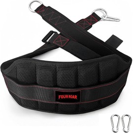 FourRoar Gepolsterter, Verstellbarer Squat Gürtel Einheitsgröße, Belastbar bis 300Kg | Lendengürtel mit Karabiner und Metallschnalle | Gewichtsgürtel für Klimmzüge und Dips