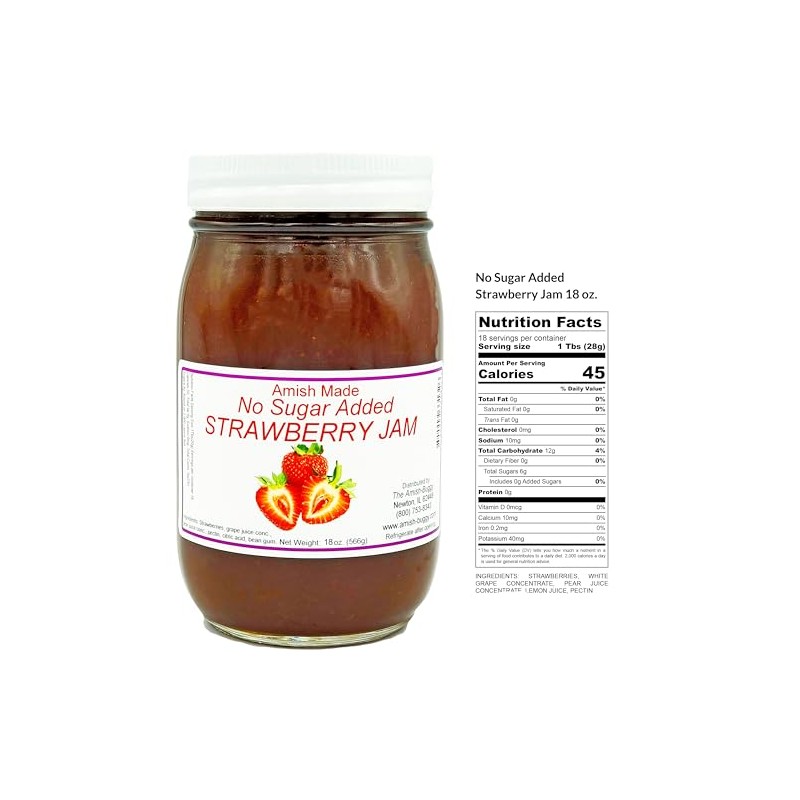Amish Strawberry Jam - No Sugar Added - Two 16