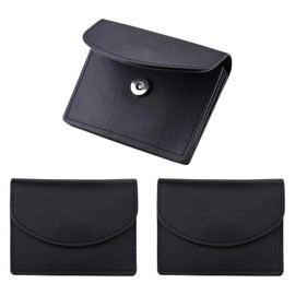 NEETUE 3 Pcs PU Leather Business Card Holders, Square Pocket Business Card Holder Wallet for Men with Metal Snap Button for Storing Change, Credit Cards, ID Cards (Black)