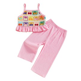 Baby Girl Summer Outfits Toddler Crochet Ruffle Sleeveless Camisole Tops Pants Set Kids Fashion Clothes Sets (Pink, 2-3 Years)
