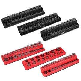 GOOACC Magnetic Socket Organizer Set, 6 Pieces Magnetic Socket Holder 1/2", 1/4", 3/8" Drive Metric & SAE Socket Tool Set, Socket Organizer Tray for Tool Box Drawer Holds 143 Standard Sockets