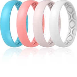 ThunderFit - Alianza de boda de silicona para mujer, transpirable, con ranuras de aireación, 4 mm de ancho, 1.5 mm de grosor, 12 anillos/8 anillos/4 anillos/1 anillo, Azul cielo, rojo claro, rosa claro, blanco., 8.5 - 9 (18.9mm)