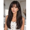 Wig with Bangs, Dark Brown 26 Inch Synthetic, 4x4 Realistic