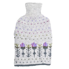 Pachamama Handknitted 100% Wool Hot Water Bottle Cover and 2 Litre Hot Water Bottle - Scots Thistle Design Multicoloured Handmade Fair Trade Multicoloured Thermal