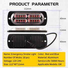 yifengshun 4x20 LED 4-in-1 Red&Blue Emergency Flashing Lamp With 18 Strobe Modes Wireless Remote Control 80 LED Grille Light For Cars Trucks Vans Tractors 12-24V