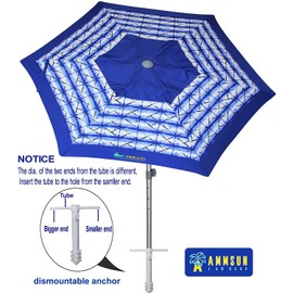 AMMSUN 8ft Fiberglass Ribs Commercial Grade Patio Beach Umbrella with Separate Sand Anchor Air- Vent & Carry Bag Navy Blue White Stripe