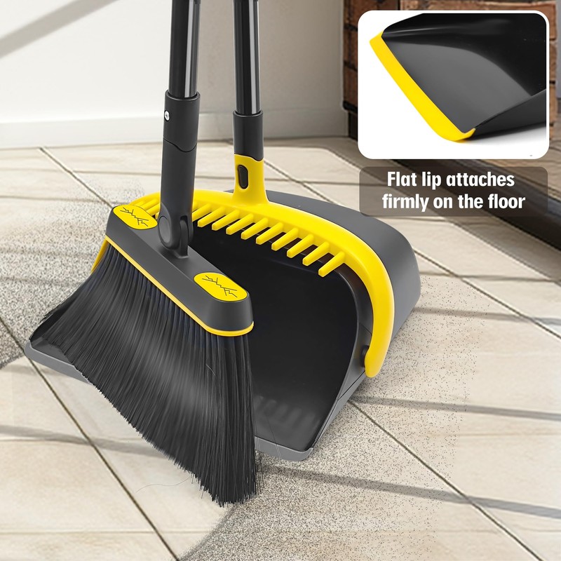 JEHONN Broom and Dust Pan, 54.3 inches Long Handle Swivel