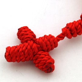 Needzo Red Knotted Rosary, Durable Twine Prayer Necklace for Men or Women, Catholic Cord Wrap Bracelet Confirmation Keepsake Gift for Teenage Boys, 20 Inches (Red)
