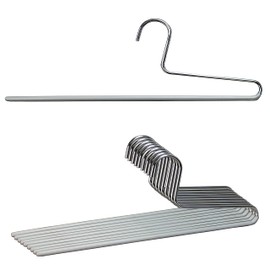 Mawa by Reston Lloyd Trouser Series Non-Slip Space-Saving Clothes Hanger with Single Rod for Pants, Style KH/1, Set of 10, Silver